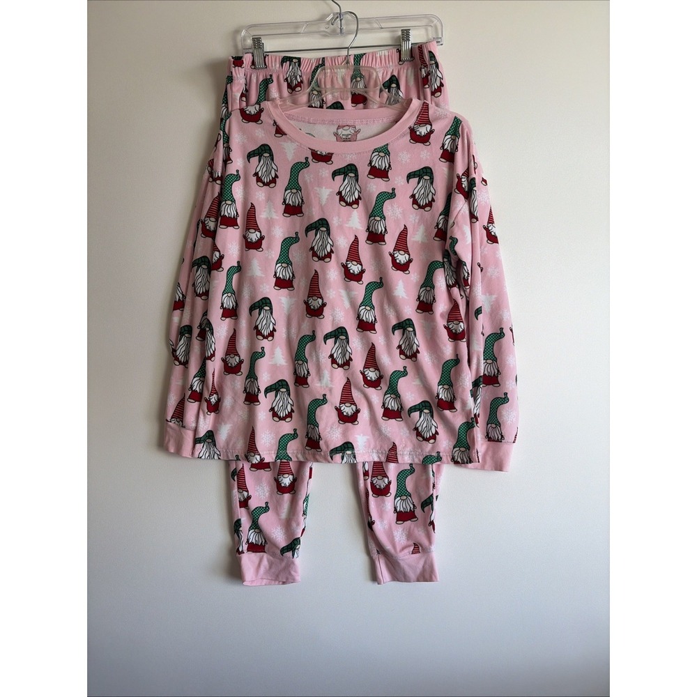 Holiday Christmas Winter Gnome Pj Pajama Set Pink Super Soft Women's Medium 8-10